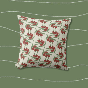 Lichtgeel Sierkussen met een rood olijfpatroon