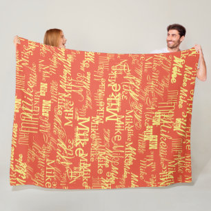 Lichtgele Naam Gestempeld allover Sinaasappel-Rood Fleece Deken