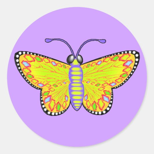 Lichtgele vlinder ronde sticker (Voorkant)