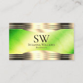 Lichtgevend groen marmer gouden rand monogram foto visitekaartje (Voorkant)