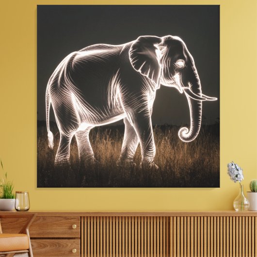 lichtgevend olifantensilhouet canvas afdruk (Insitu (Woonkamer))