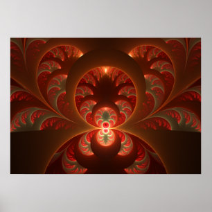 Lichtgevende abstracte moderne oranje rode Fractal Poster