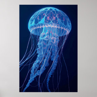 Lichtgevende Blauwe Kwal Glanzende Oceaan Geest Poster