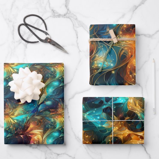 Lichtgevende draden: 3D licht weefselontwerp Inpakpapier Vel (Voorkant)