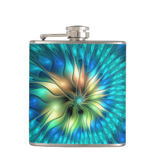 Lichtgevende Fantasie Bloem, Kleurrijke Abstracte Heupfles
