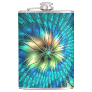 Lichtgevende Fantasie Bloem, Kleurrijke Abstracte Heupfles
