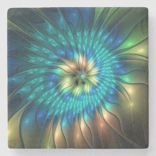 Lichtgevende Fantasie Bloem, Kleurrijke Abstracte  Stenen Onderzetter