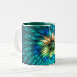 Lichtgevende Fantasie Bloem, Kleurrijke Abstracte  Tweekleurige Koffiemok