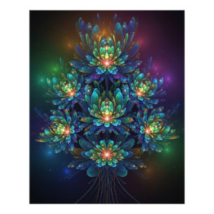 Lichtgevende fractale bloemenprint foto afdruk