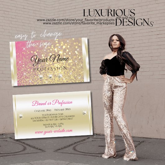 Lichtgevende Gouden Roze Paarse Glitter Diamonds L Visitekaartje