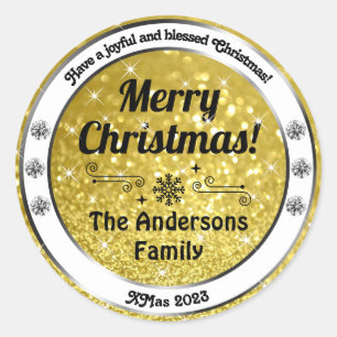 Lichtgevende Gouden Sparkle Glitter Kerstmisetiket Ronde Sticker
