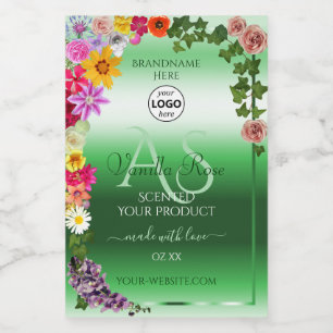 Lichtgevende Groene Bloemige Productlabels Monogra Voedselcontainer Etiket