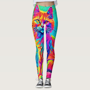 Lichtgevende katachtige: kleurrijke neonkat leggings