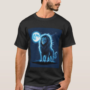Lichtgevende leeuw T-shirt ontwerp onder maanverli