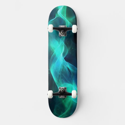 Lichtgevende vormen in blauwgroen en zwart skateboard (Voorkant)