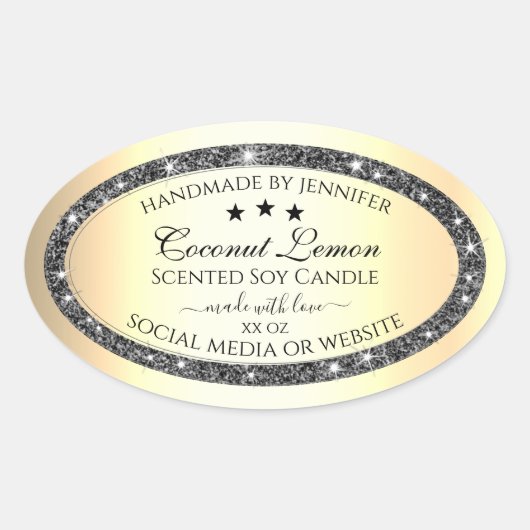Lichtgevende Zilveren Glitter Goud Effect Product  Ovale Sticker (Voorkant)