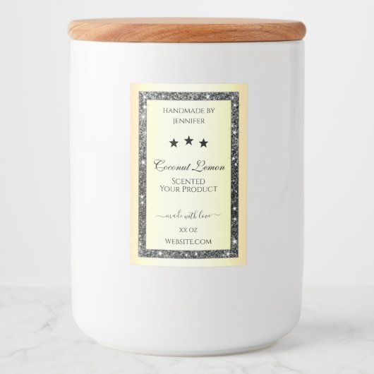 Lichtgevende Zilveren Glitter Goud Effect Product Voedselcontainer Etiket (Voorkant)