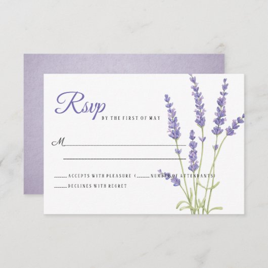 Lichtgewicht Paarse lavender Flowers Weddenschap R RSVP Kaartje (Voorkant / Achterkant)
