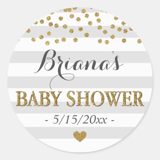 Lichtgrijs en Goud Confetti Neutraal Baby shower Ronde Sticker (Voorkant)