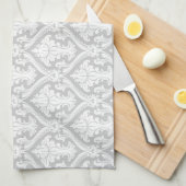 Lichtgrijs en wit damastpatroon theedoek (Quarter Fold)
