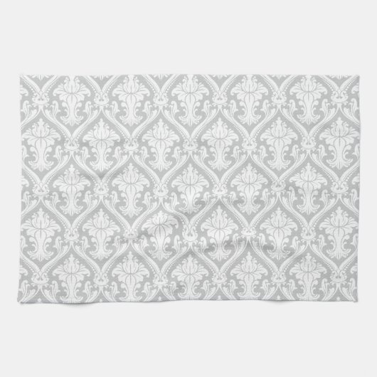 Lichtgrijs en wit damastpatroon theedoek (Horizontaal)