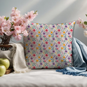 Lichtgrijs enkelvoudig wildflower patroon monogram kussen