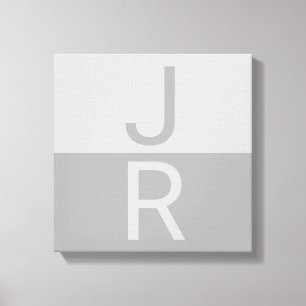Lichtgrijs & Grijs Modern Initialen Monogram Canvas Afdruk