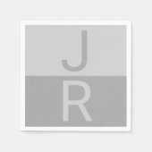 Lichtgrijs & Grijs Modern Initialen Monogram Servet (Voorkant)