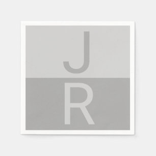 Lichtgrijs & Grijs Modern Initialen Monogram Servet