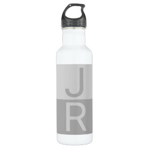 Lichtgrijs & Grijs Modern Initialen Monogram Waterfles
