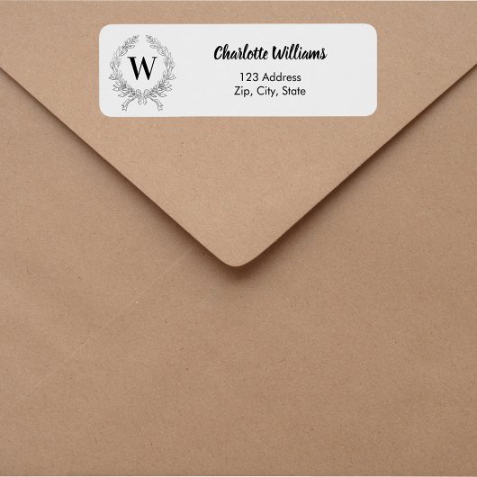 Lichtgrijs monogram initiaal krans retouradres etiket