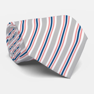 Lichtgrijs Navyblauw Blush Roze Strepen Patroon Stropdas