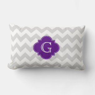 Lichtgrijs Wht Chevron Paars Quatrefoil Monogram Kussen