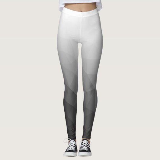 Lichtgrijs Wit Gradiënt Geometrie Mesh Patroon Leggings (Voorkant)