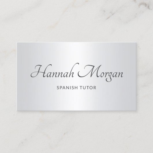 Lichtgrijs Wit Ombre Elegant Script Visitekaartje (Voorkant)