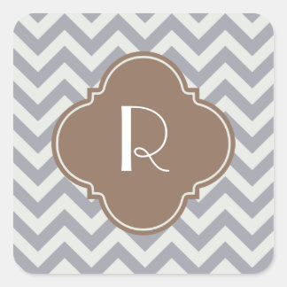 Lichtgrijs Zigzag Custom Monogram Vierkante Sticker