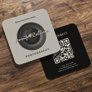Lichtgrijze cameralens fotografie vierkante visitekaartje