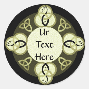 Lichtgrijze drie-eenheid en zwart vis monogram ronde sticker