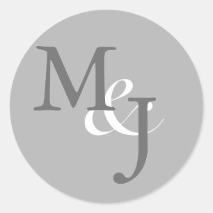 Lichtgrijze monogram bruiloft envelop afdichtingen ronde sticker
