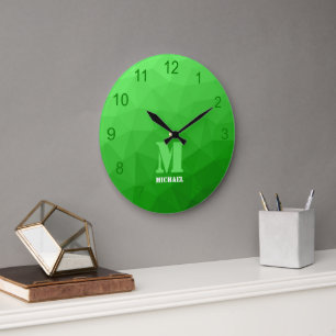 Lichtgroen geometrisch meshpatroon monogram grote klok