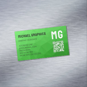 Lichtgroen geometrisch meshpatroon QR-code Magnetisch Visitekaartje