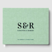 Lichtgroen linnen bruiloft monogram gastenboek (Voorkant)