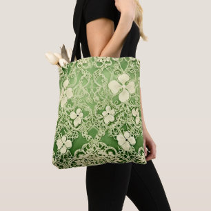 LICHTGROEN MET KANT LOOK IERSE KELTISCHE SHAMROCKS DRAAGTAS
