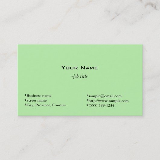 lichtgroen persoonlijk visitekaartje (Voorkant)
