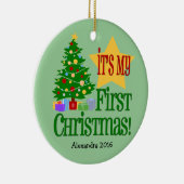 Lichtgroen w/Tree Baby's eerste kerst Ornament (Rechts)