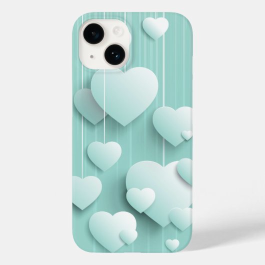 Lichtgroene achtergrond met 3D witte harten Case-Mate iPhone Case (Achterkant)