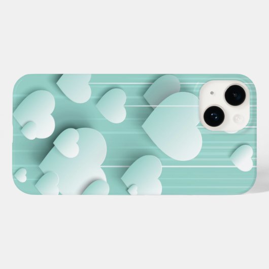 Lichtgroene achtergrond met 3D witte harten Case-Mate iPhone Case (Achterkant (horizontaal))