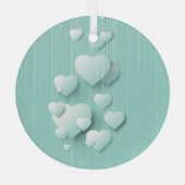 Lichtgroene achtergrond met 3D witte harten Glas Ornament (Achterkant)