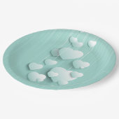 Lichtgroene achtergrond met 3D witte harten Papieren Bordje (Gekanteld)