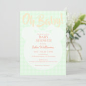 Lichtgroene Beer Oranje Oh Baby Shower Uitnodiging (Staand voorkant)